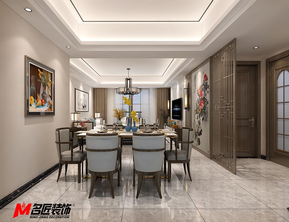 新中式风格室内装修设计效果图-舟山中海寰宇三居123平米